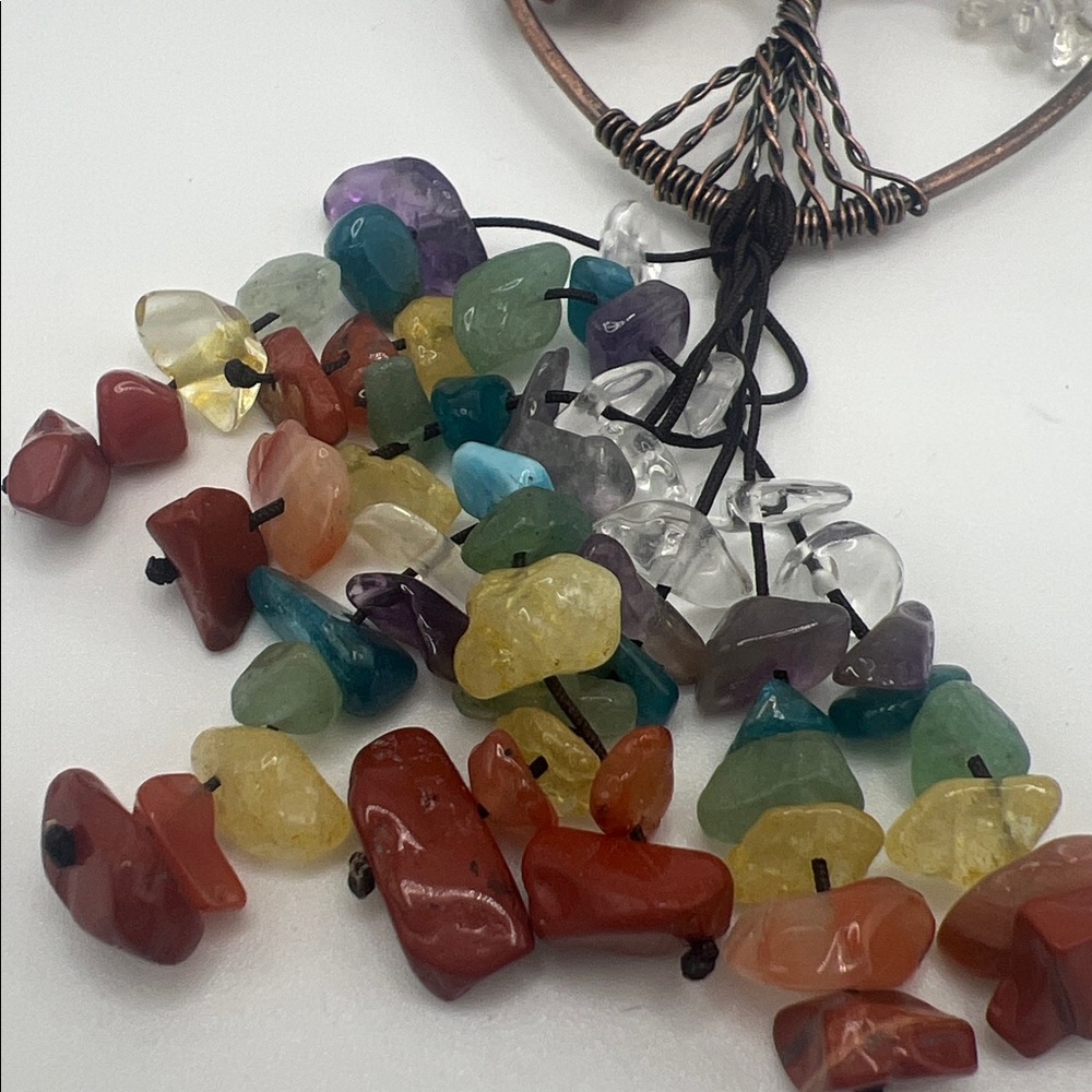 Handmade 7 Chakra Tree of Life Crystal Heart Pendant Bohemian Colorful Gift - Picture 4 of 10